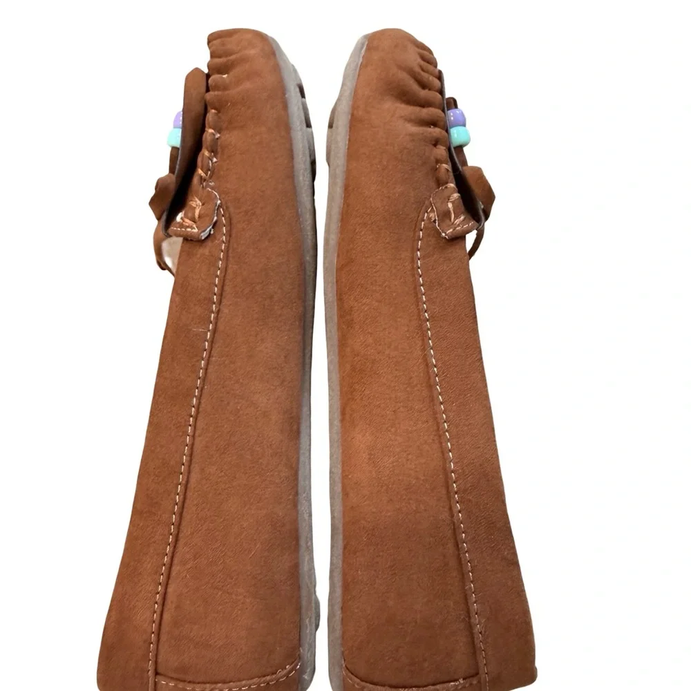 Self Esteem Girls Moccasin Slippers Brown Faux Fur Lined Fringe NWT Sz 2